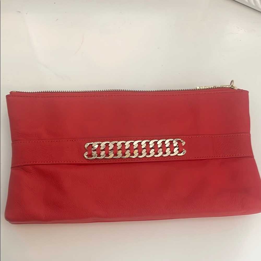 Elaine Turner Red and Gold Clutch with Chain Accent